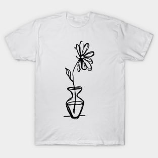 Flower In Vase Doodle Black T-Shirt